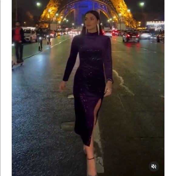 ZARA Purple SEQUIN MIDI DRESS Size Extra Small XS - Picture 3 of 15